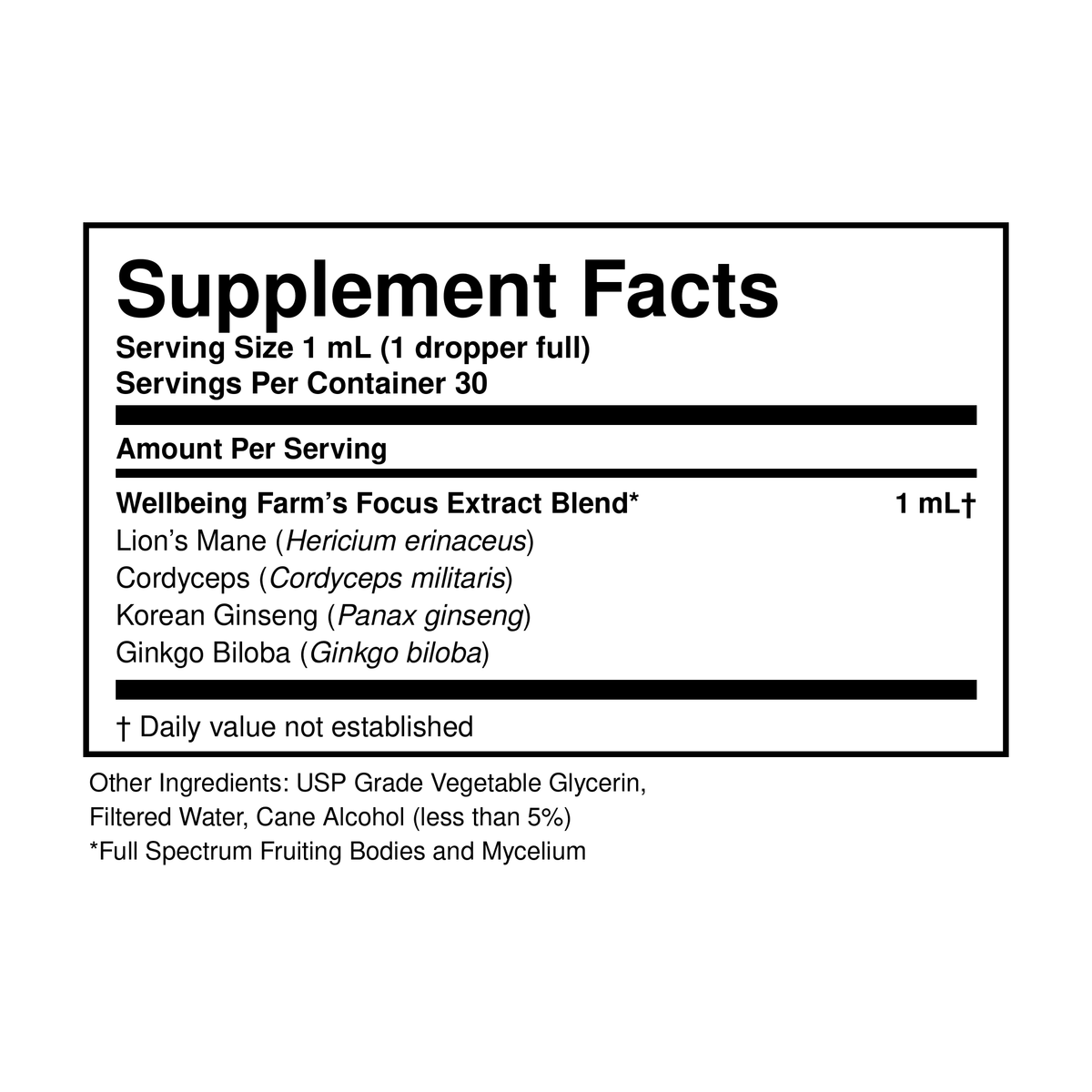 Wellbeing Farms Focus Extract Supplement Facts