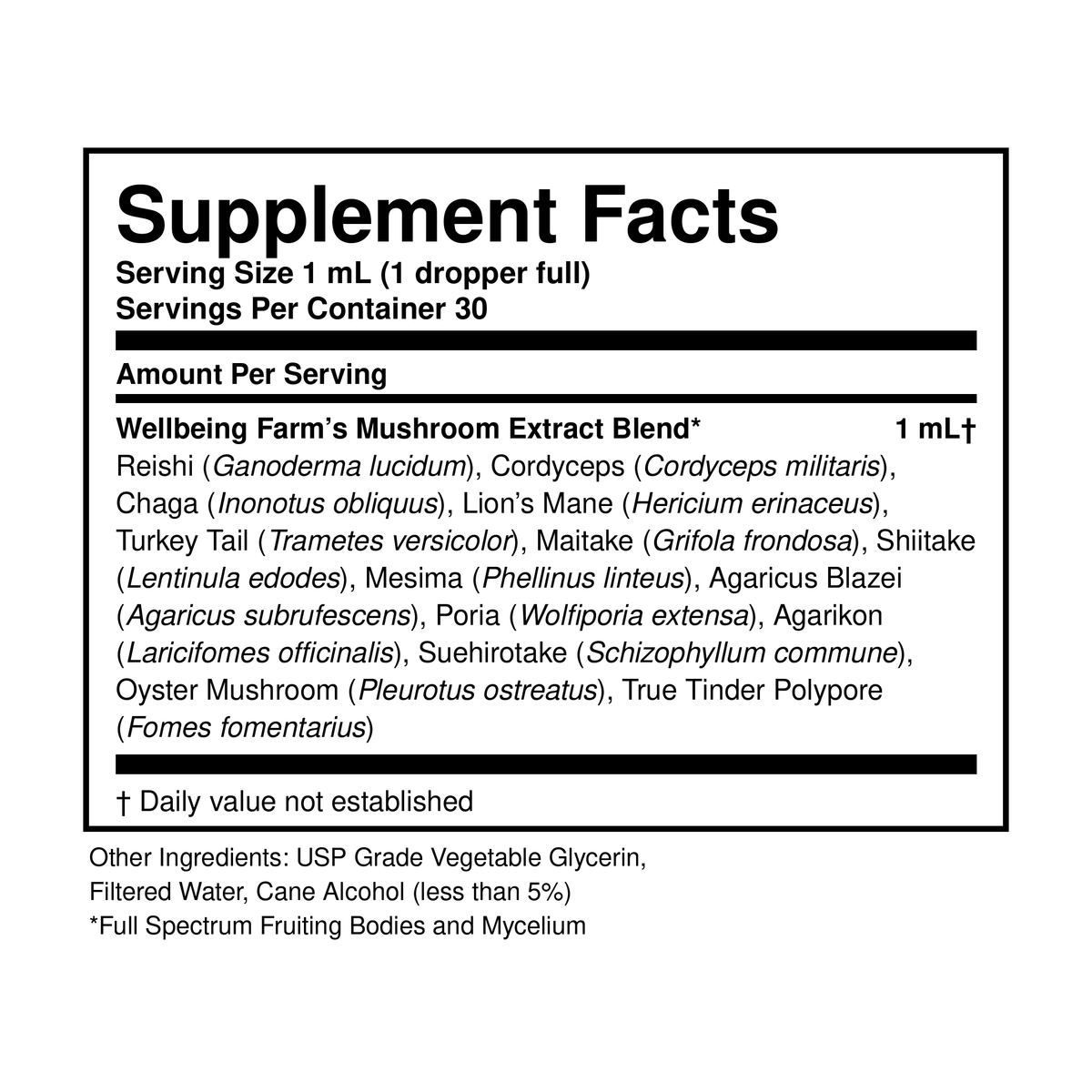 Wellbeing Farms Wellbeing Blend Extract Supplement Facts